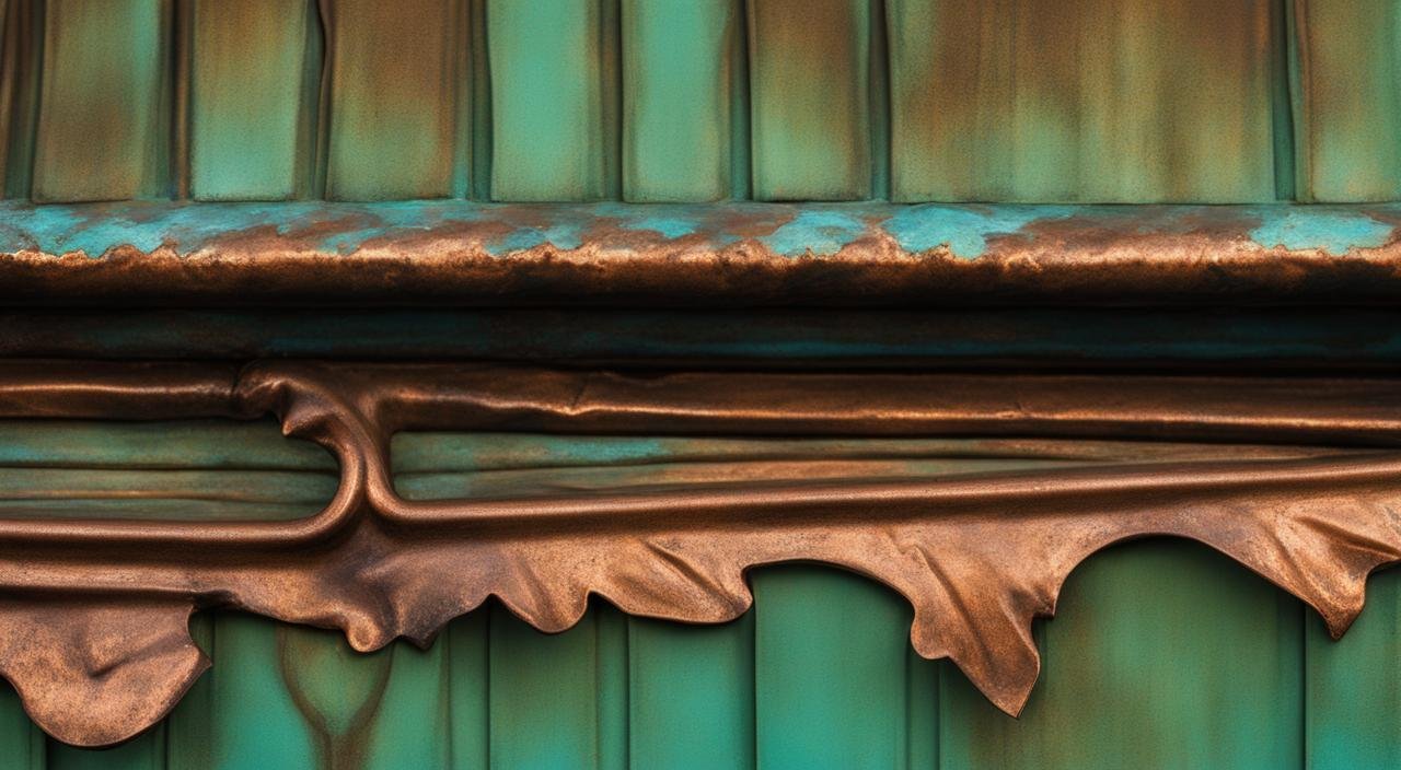 Patina on Copper Gutter